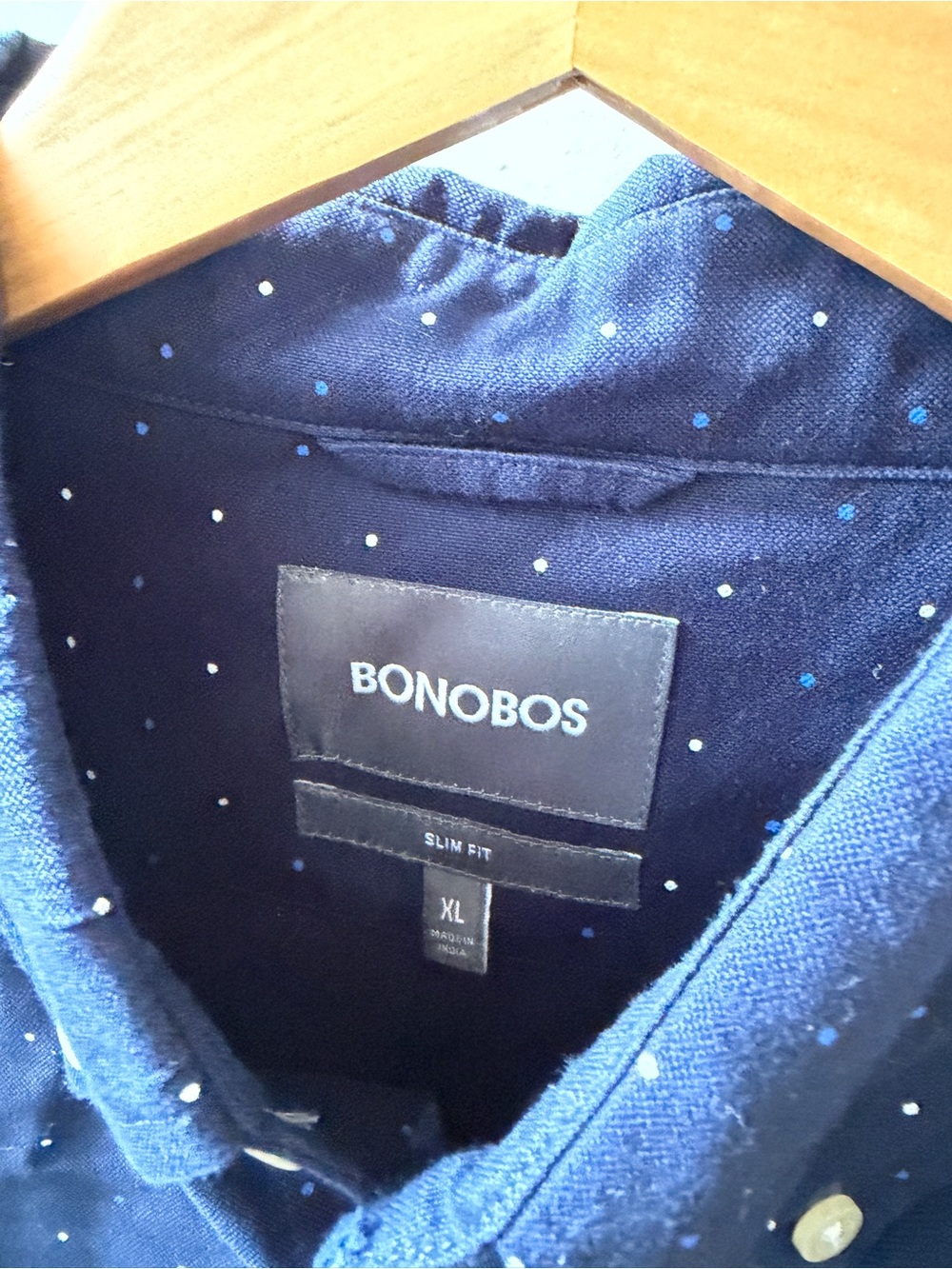 Bonobos Navy Blue Button-Down Shirt with Tiny White Dots - Picture 2 of 3